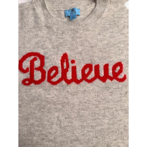 CeCe Sweater Womens XL Gray Red Crewneck Believe Script Pullover Knit Holiday - Picture 5 of 7